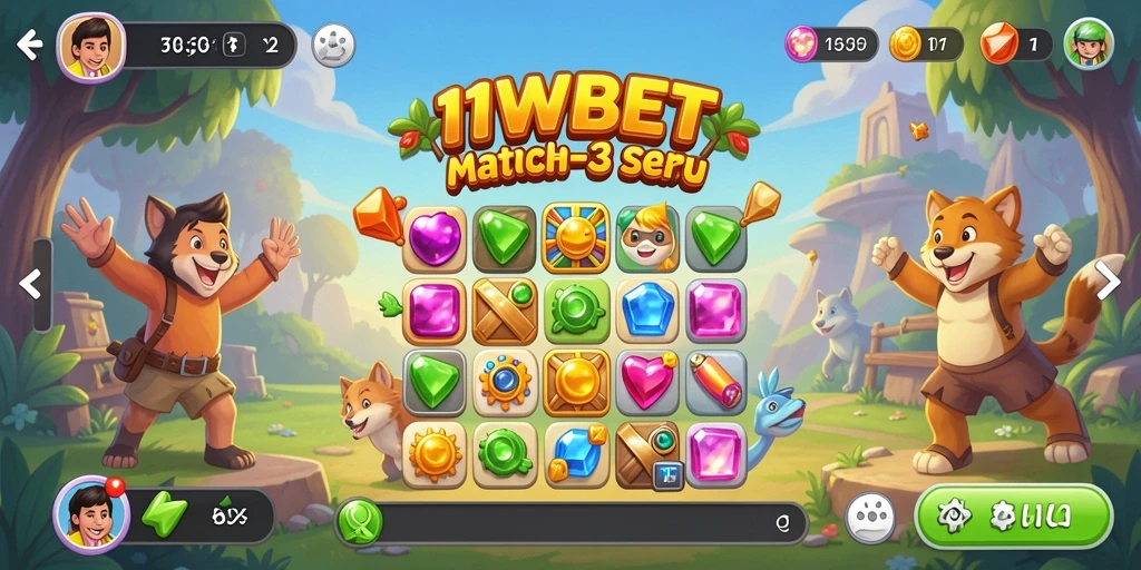 Screenshot dari gameplay seru 11WBET dengan tantangan Match-3.