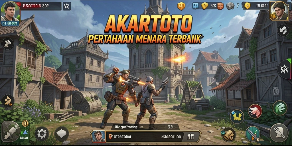 Tangkapan layar gameplay AKARTOTO dengan aksi pertahanan menara yang seru.